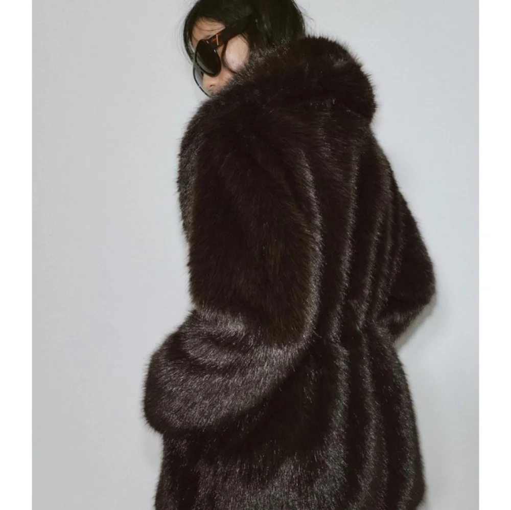 ZARA Women's Faux Fur Coat with Belt(Brown, US XS, S, M,L/EUR XS, S, M, L) - Picture 7 of 15